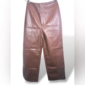 Commense tan brown Faux Leather High-Waist Wide-Leg Pants Size XS NWT